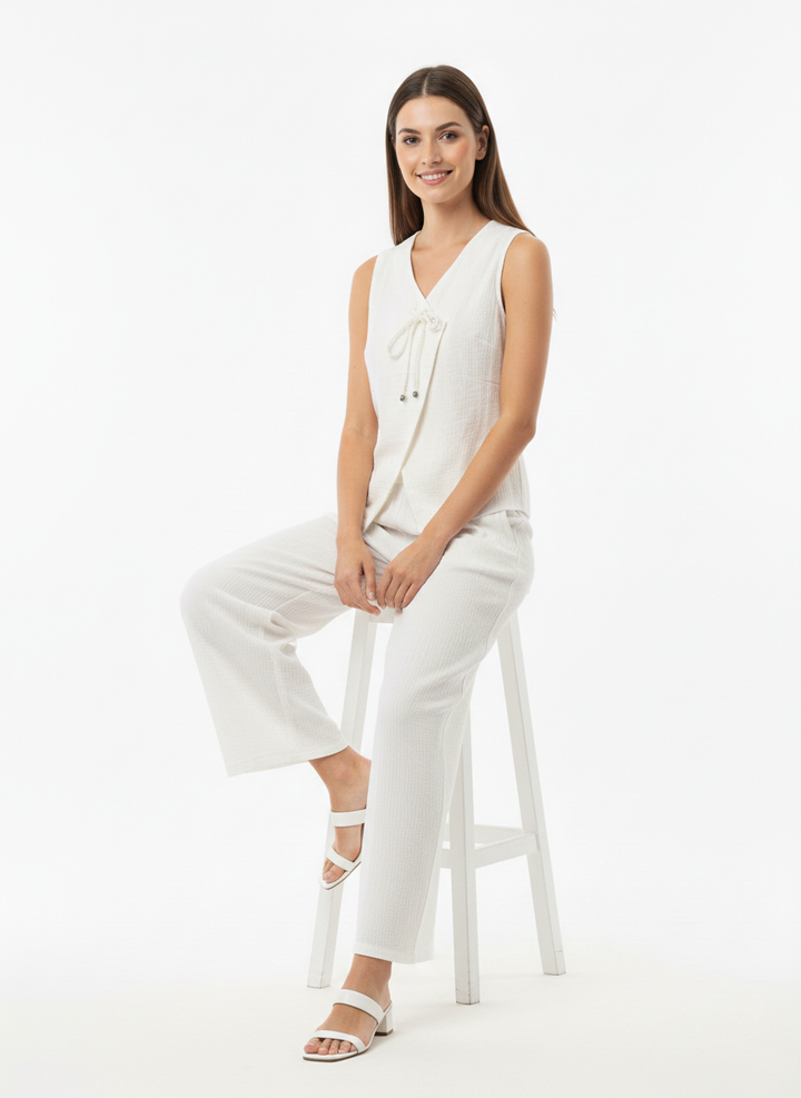 Linen-Blend Vest & Wide-Leg Trouser Set