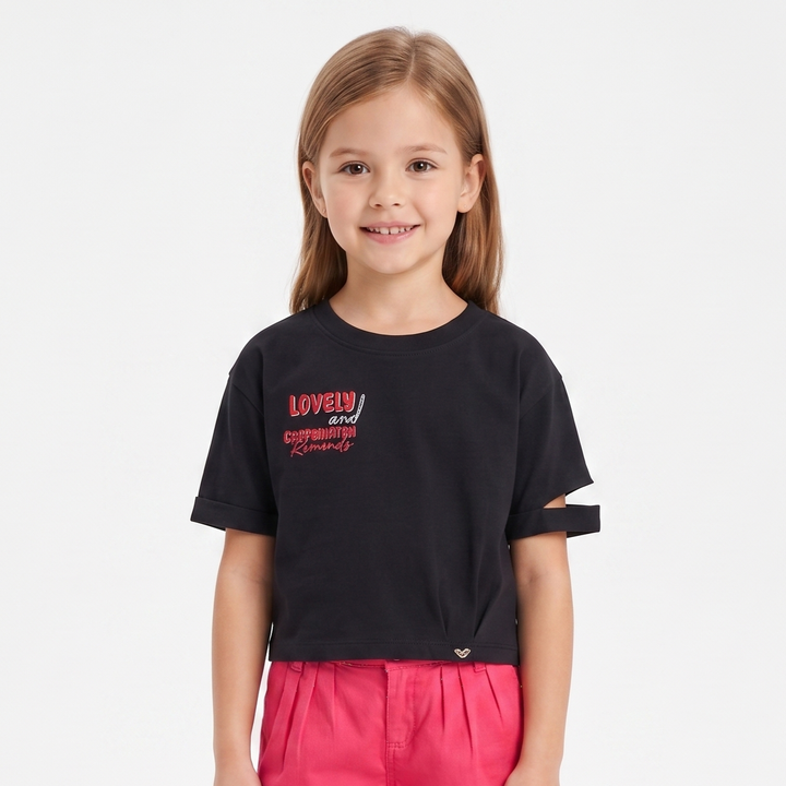 "Lovely & Caffeinated" Cut-Out Sleeve Crop Top