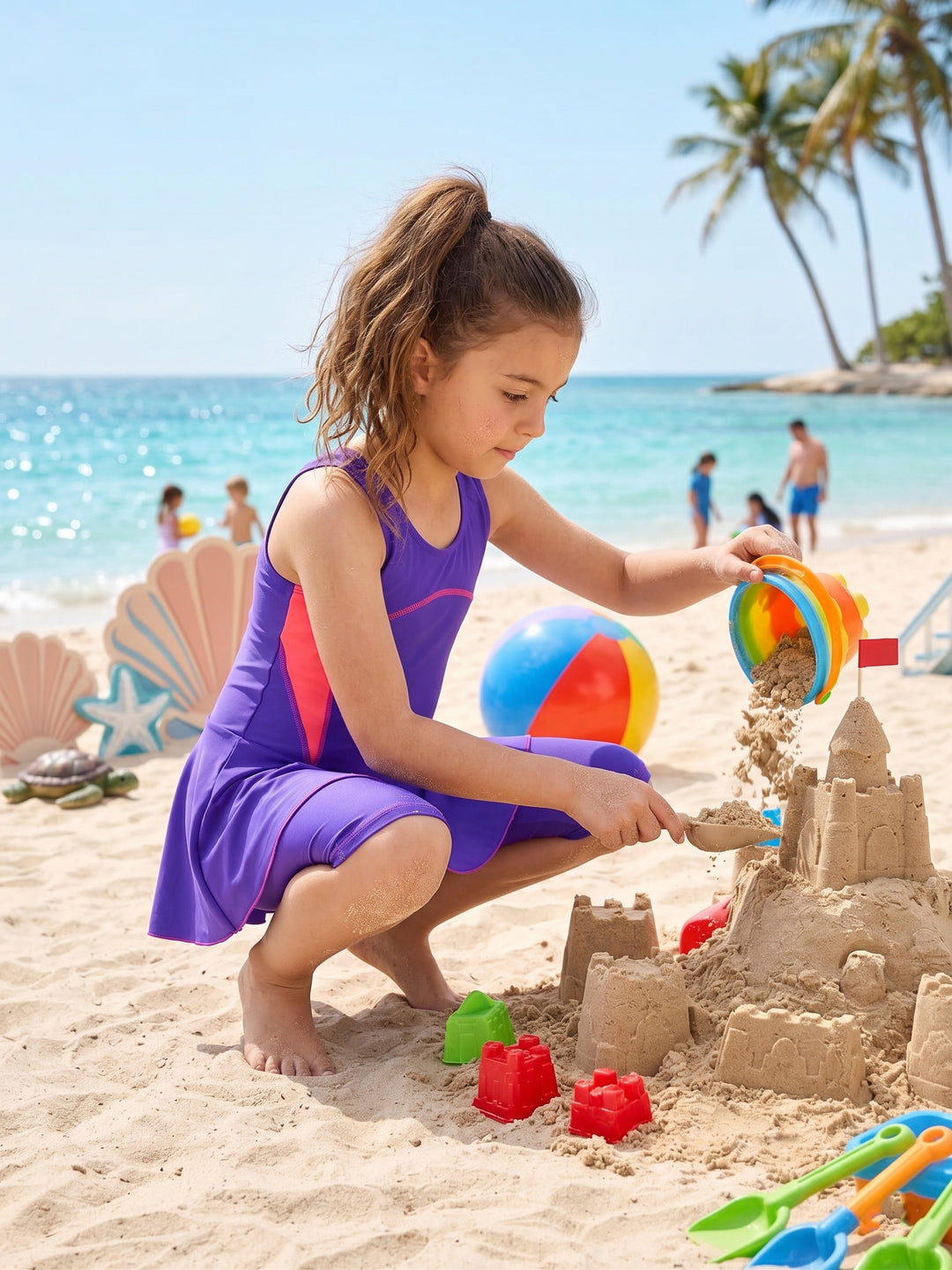Girls' Skirted Knee-Length Swimsuit