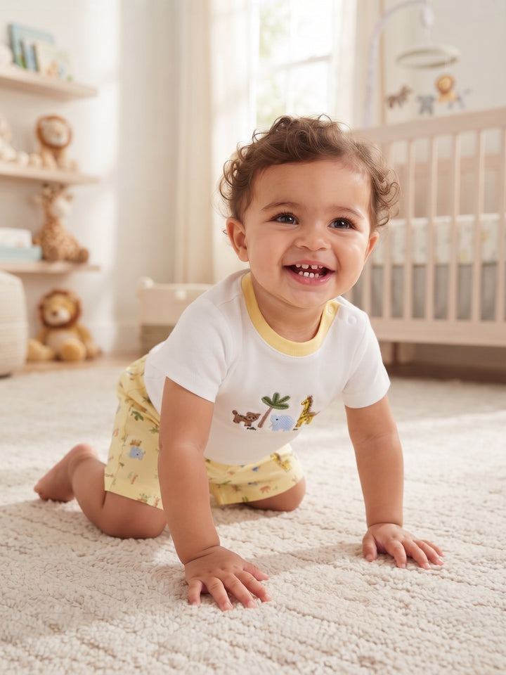 Baby Boy Safari Animals Embroidered T-Shirt & Shorts 2-Piece Set