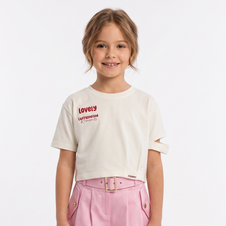 "Lovely & Caffeinated" Cut-Out Sleeve Crop Top