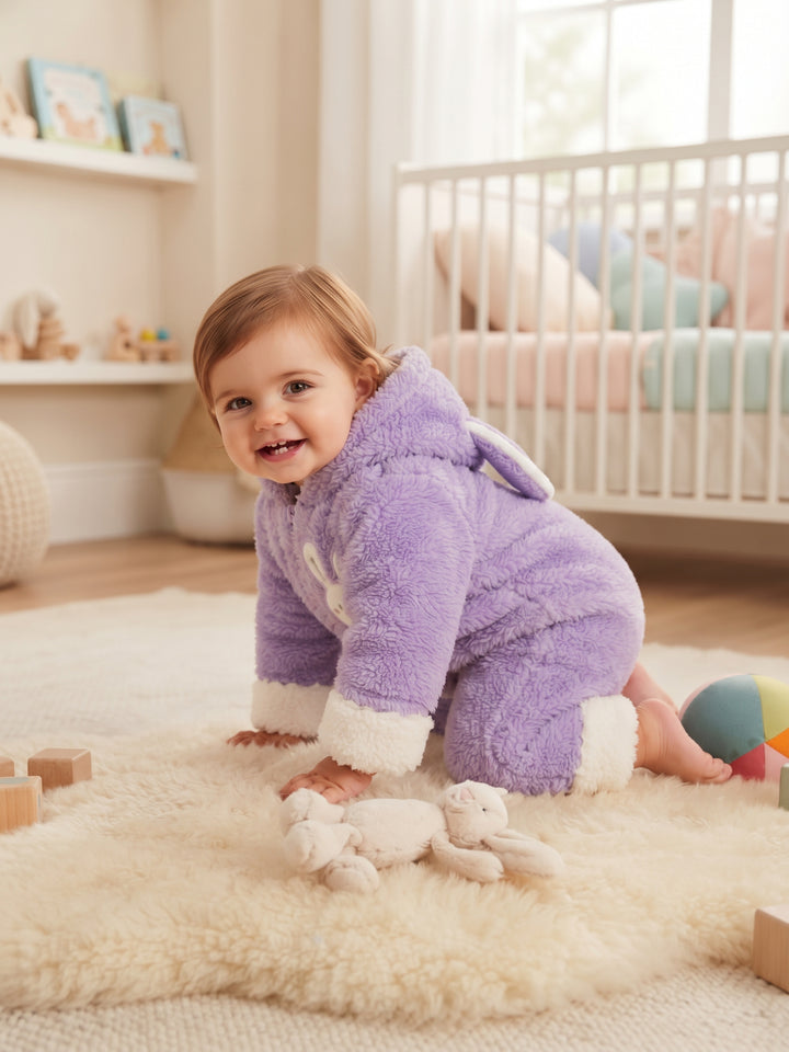 Sweet Bunny Fuzzy Zip-Up Baby Snowsuit