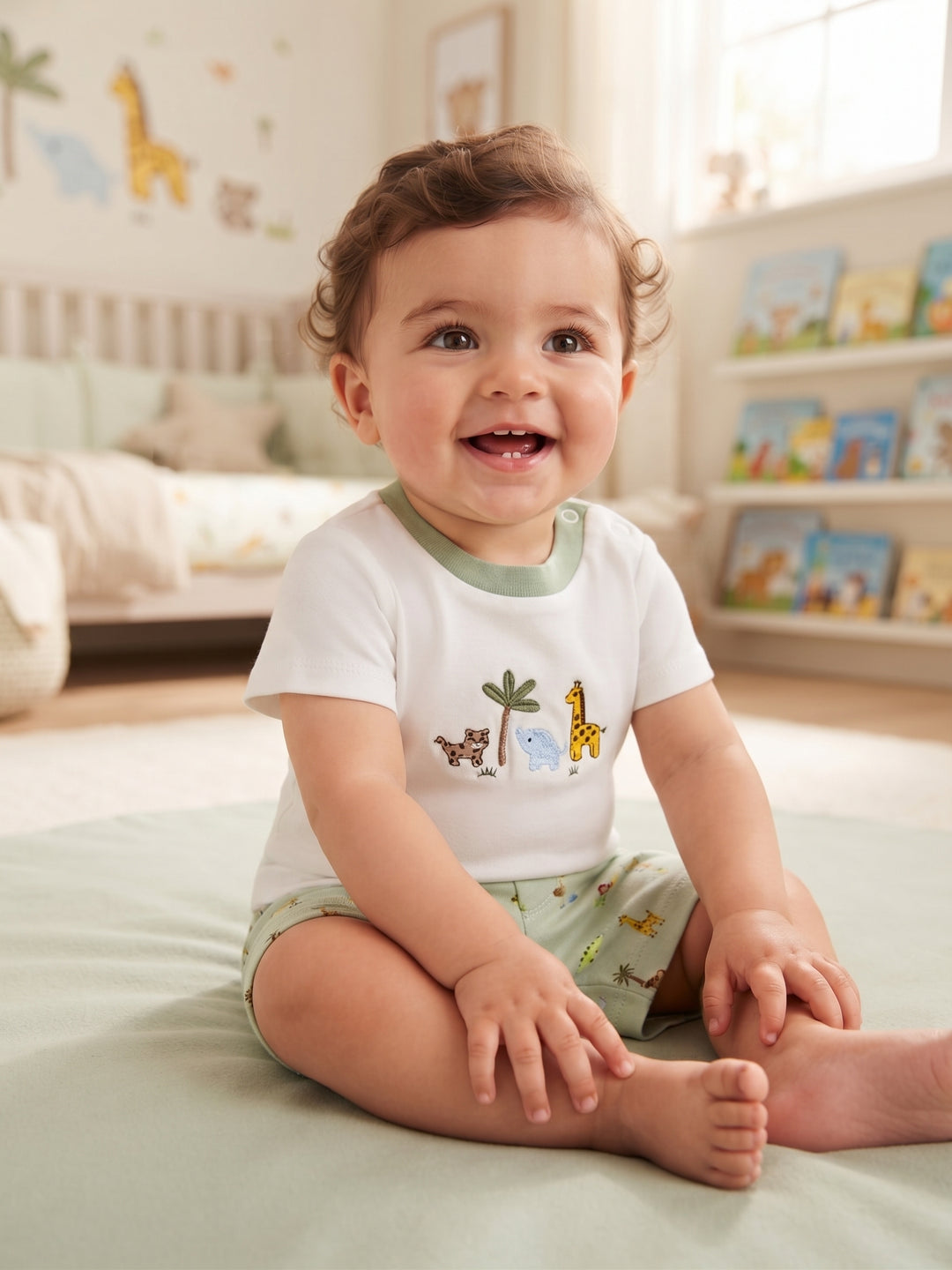 Baby Boy Safari Animals Embroidered T-Shirt & Shorts 2-Piece Set