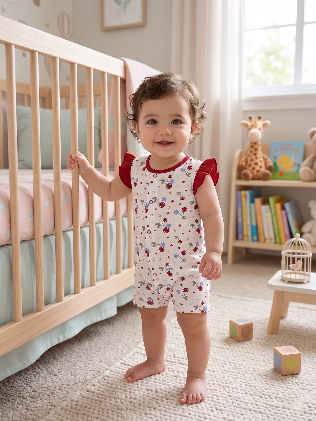 Sweet Cherry Flutter Sleeve Summer Romper