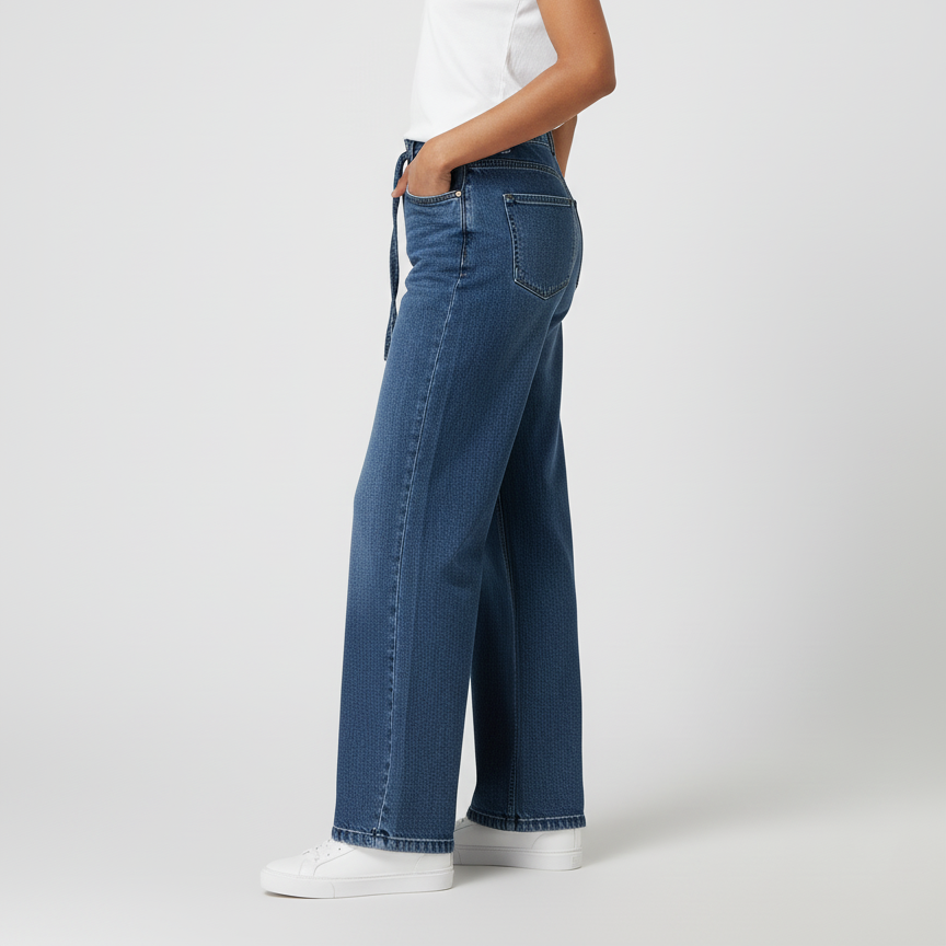 Structured Wide Leg Denim with Self-Tie