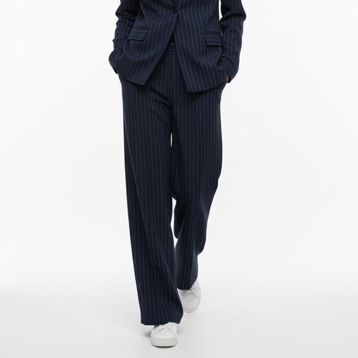 High-Waisted Pinstripe Wide-Leg Trousers