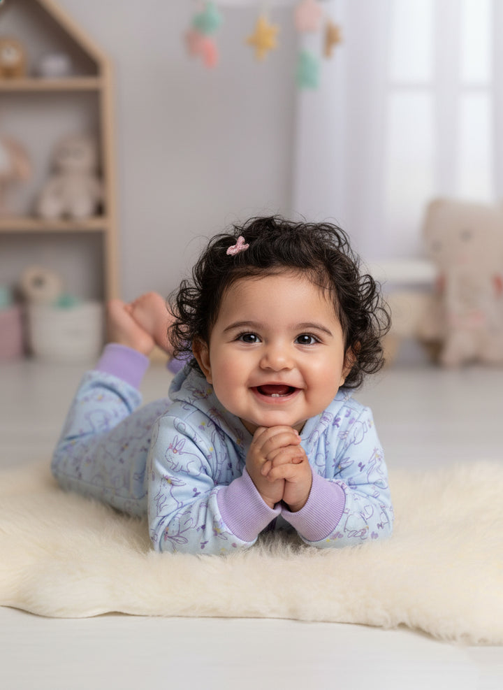 Bunny Print Hooded Zip Romper