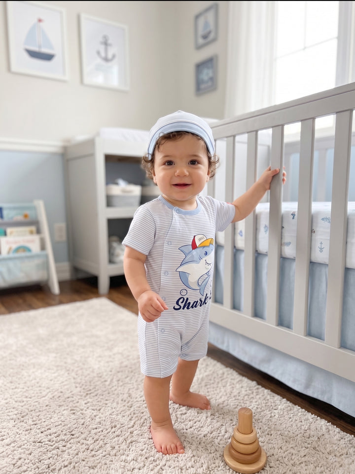 Little Shark Striped Summer Romper Set