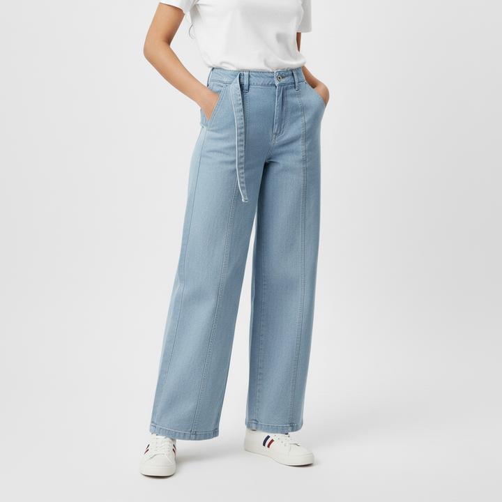 Structured Wide Leg Denim Trousers