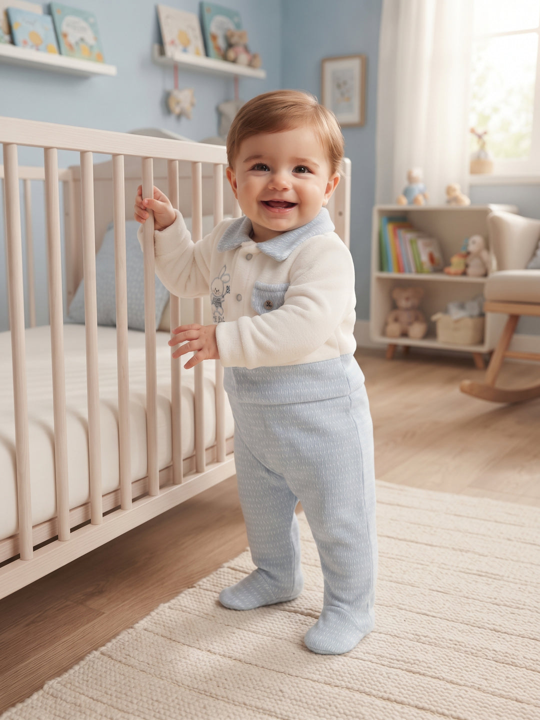 Cozy Bunny Embroidered Baby Footed Sleepsuit