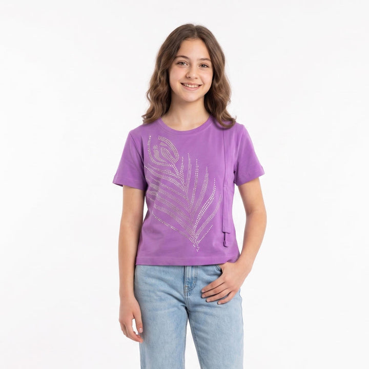 Girls' Crystal Embellished Feather Casual Top