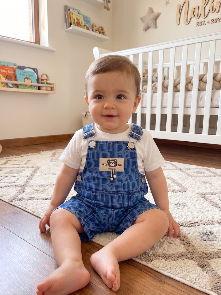 Baby Letter-Print Denim Overalls Two-Piece Set