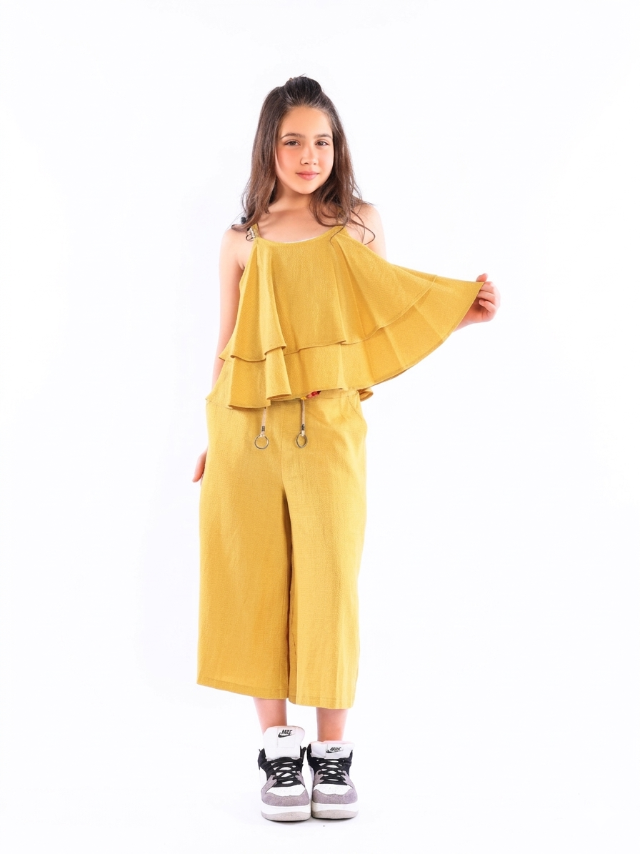 Girls' Layered Tiered Top & Wide-Leg Culottes Set