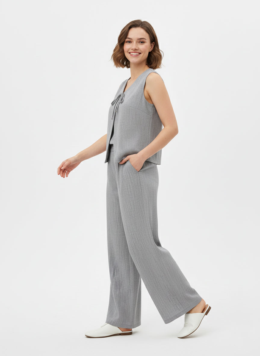 Linen-Blend Vest & Wide-Leg Trouser Set