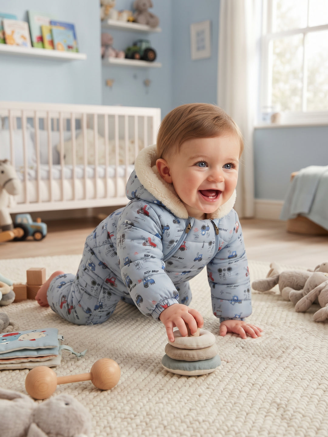 Tractor Print Dual-Zip Baby Snowsuit