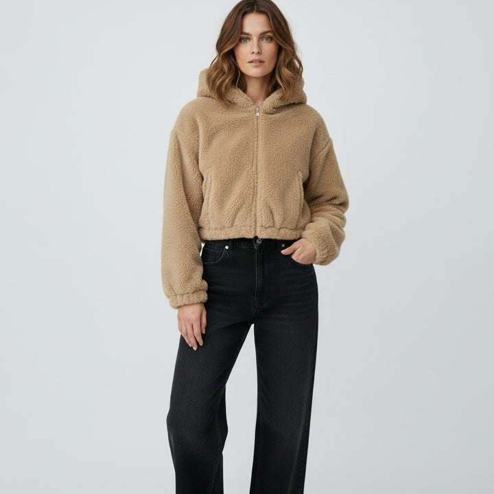 Cropped Teddy Zip-Up Hoodie