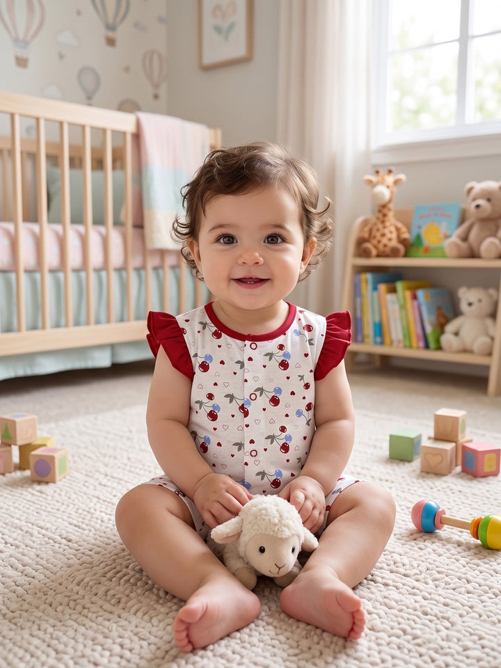 Sweet Cherry Flutter Sleeve Summer Romper