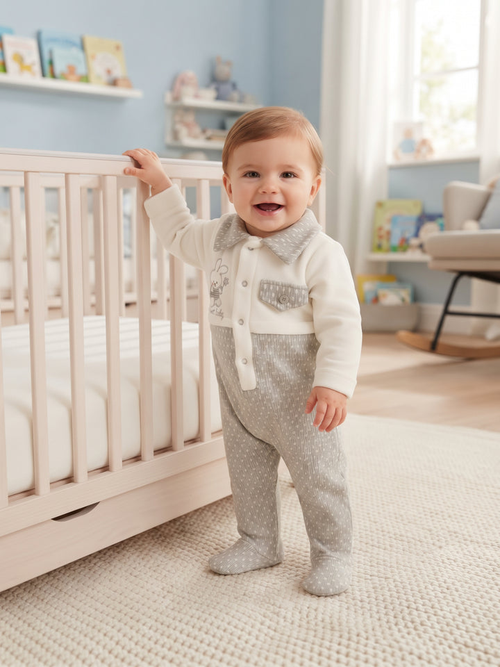 Cozy Bunny Embroidered Baby Footed Sleepsuit