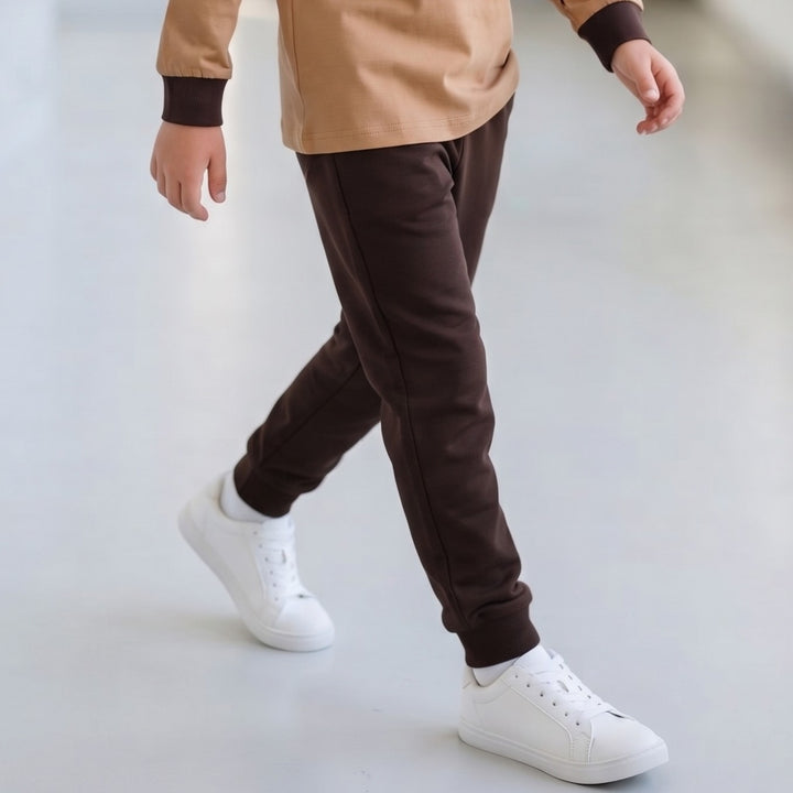 100% Cotton Dark Brown Jogger Pants with Ribbed Cuffs