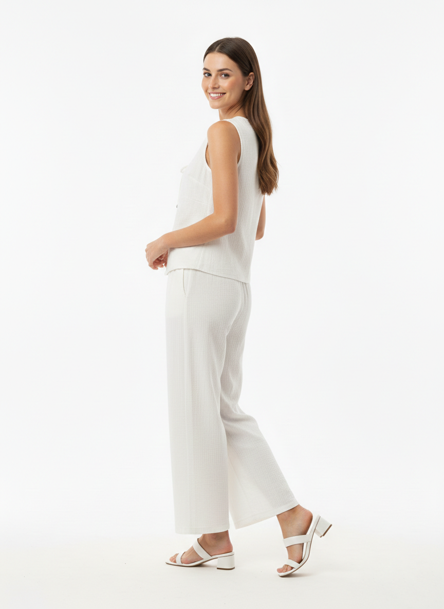 Linen-Blend Vest & Wide-Leg Trouser Set