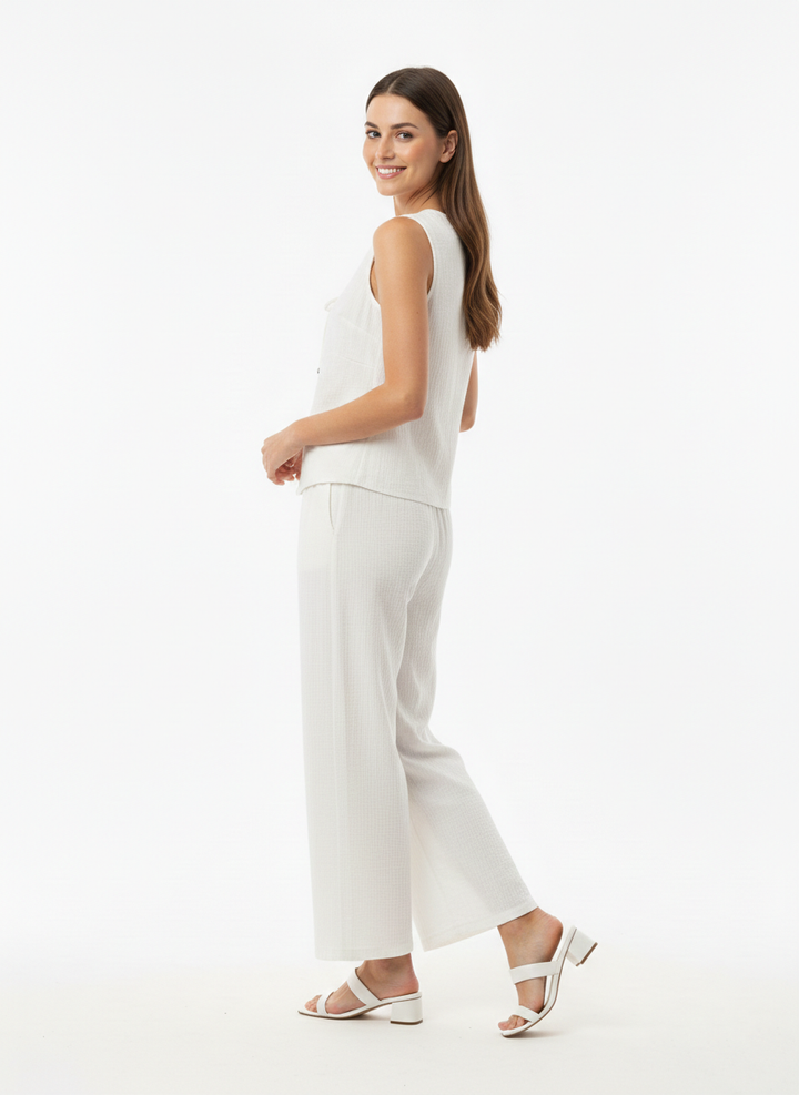 Linen-Blend Vest & Wide-Leg Trouser Set