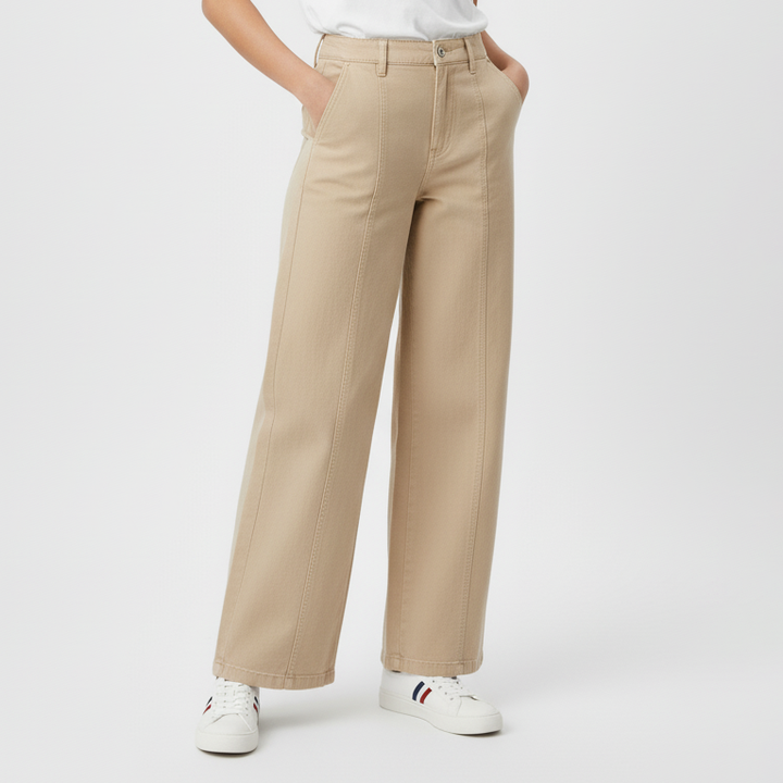 High-Waisted Wide Leg Seam Detail Trousers