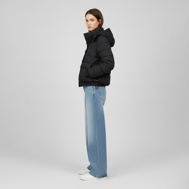 Black Hooded Cropped Puffer Jacket