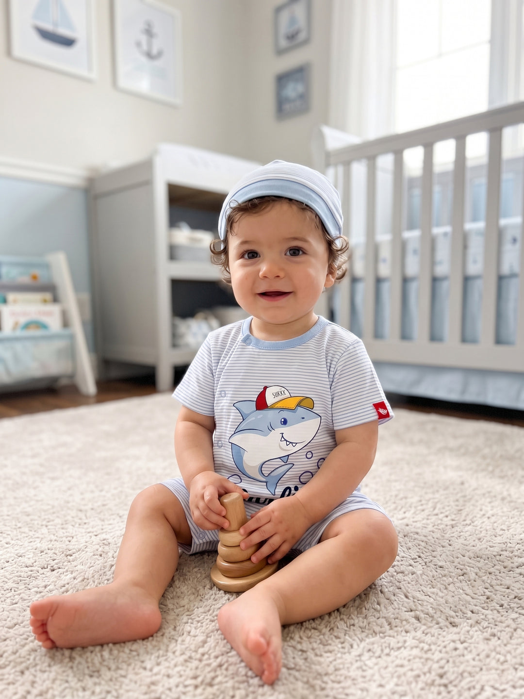 Little Shark Striped Summer Romper Set