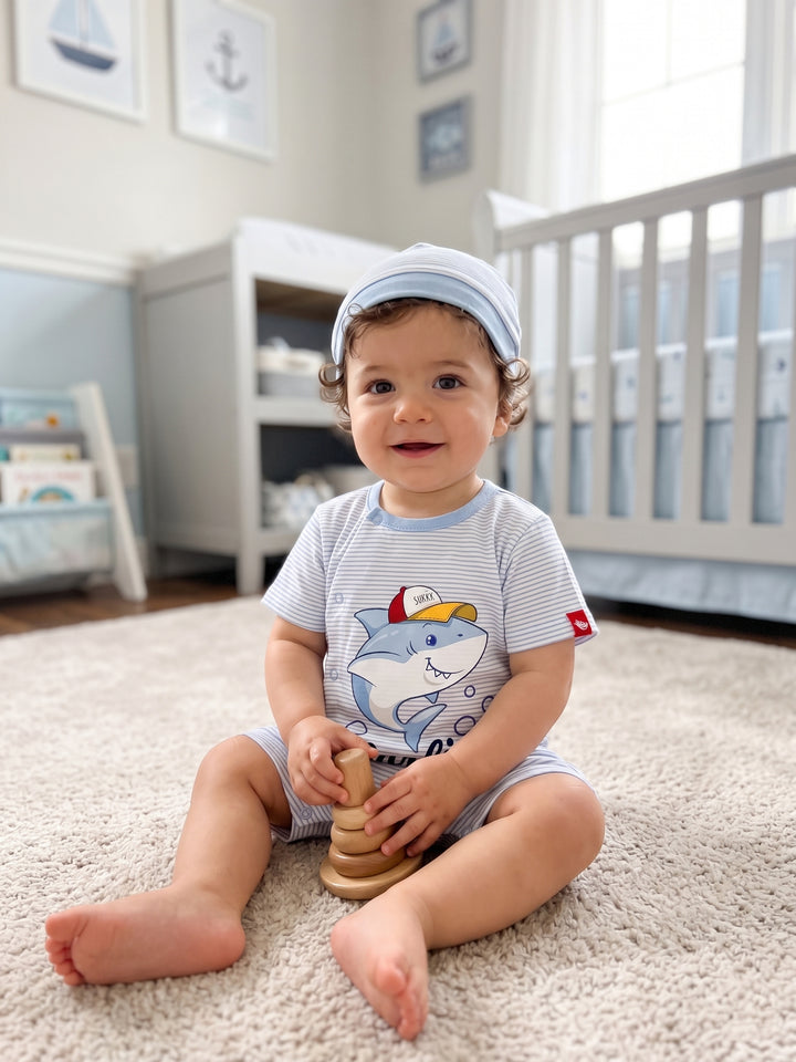 Little Shark Striped Summer Romper Set
