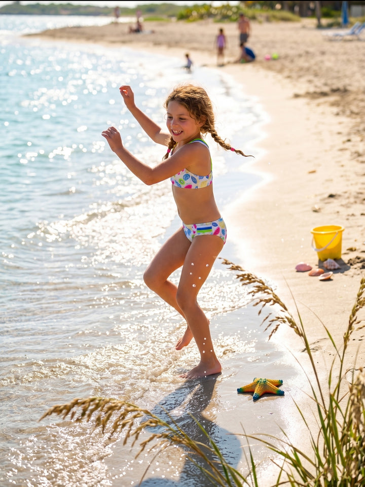 Girls' Neon Tie-Dye Strappy Bikini Set
