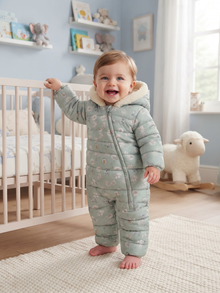 Cozy Animal Print Hooded Baby Pram Suit
