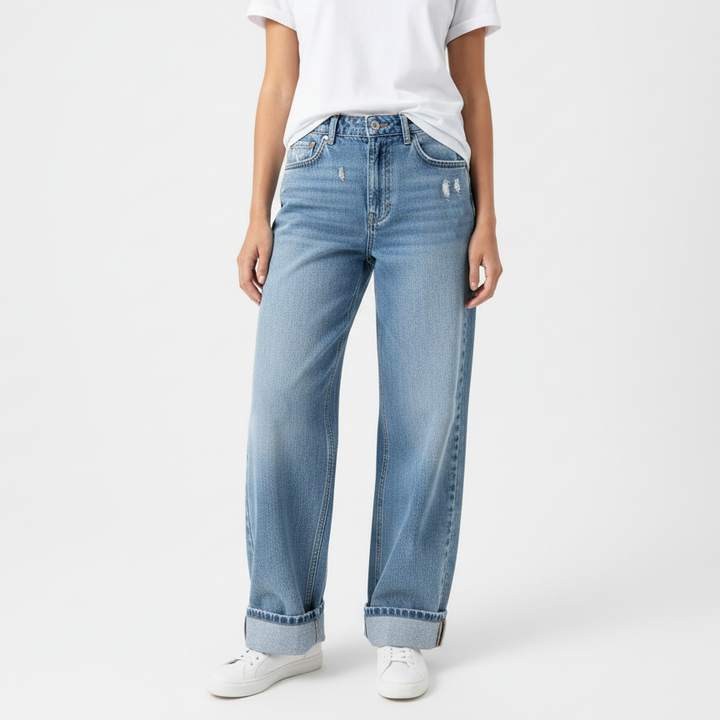 Cuffed Baggy Wide-Leg Jeans