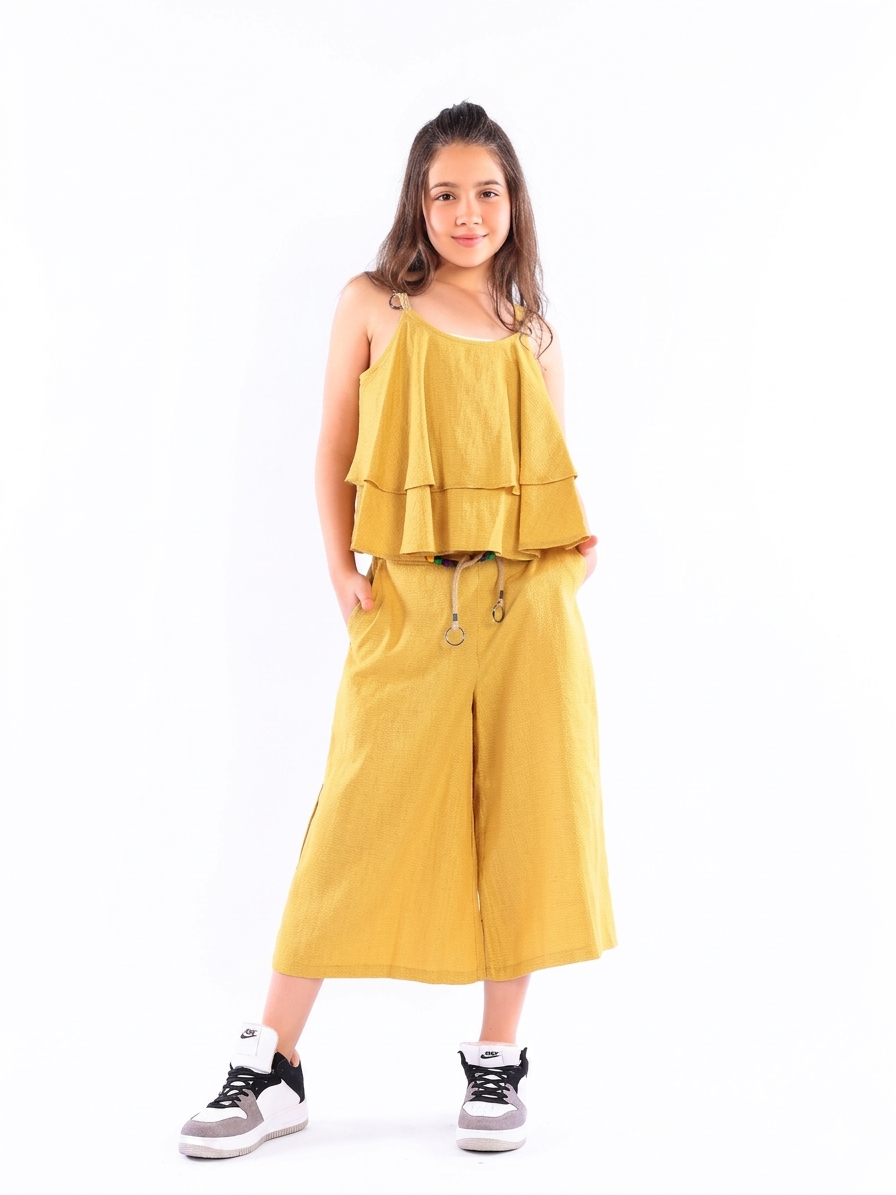 Girls' Layered Tiered Top & Wide-Leg Culottes Set