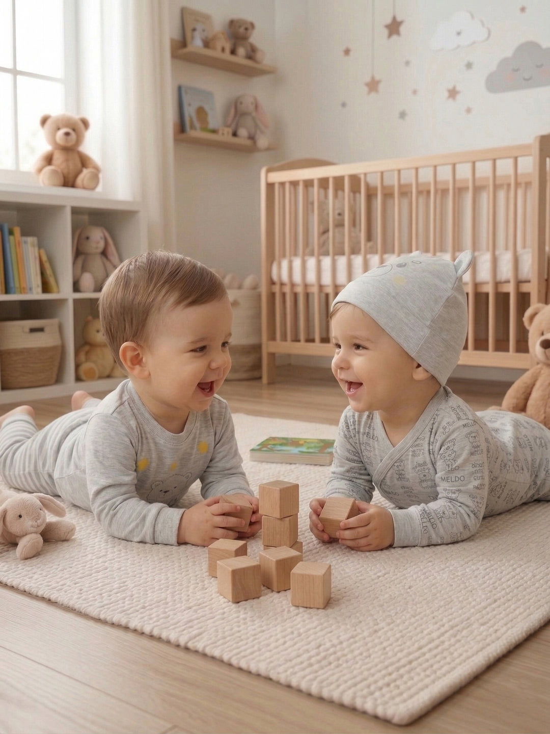 "Hello Teddy" Starry Grey Romper