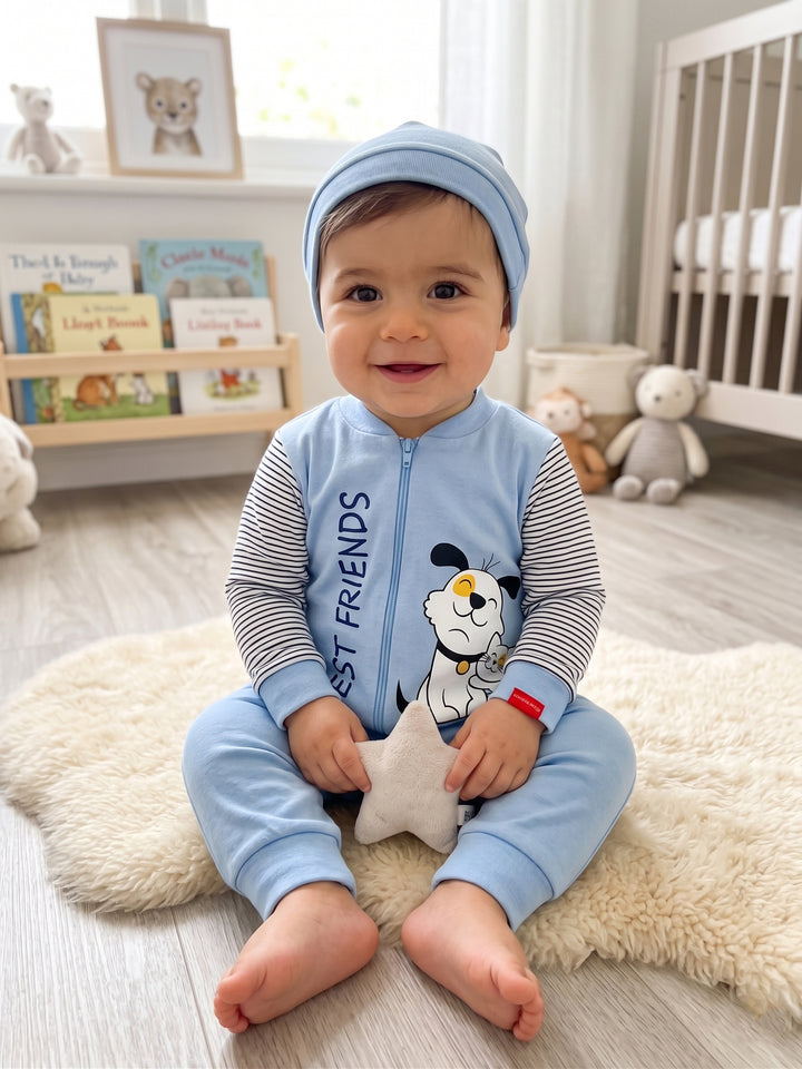"Best Friends" Striped Sleeve Zipper Jumpsuit Set