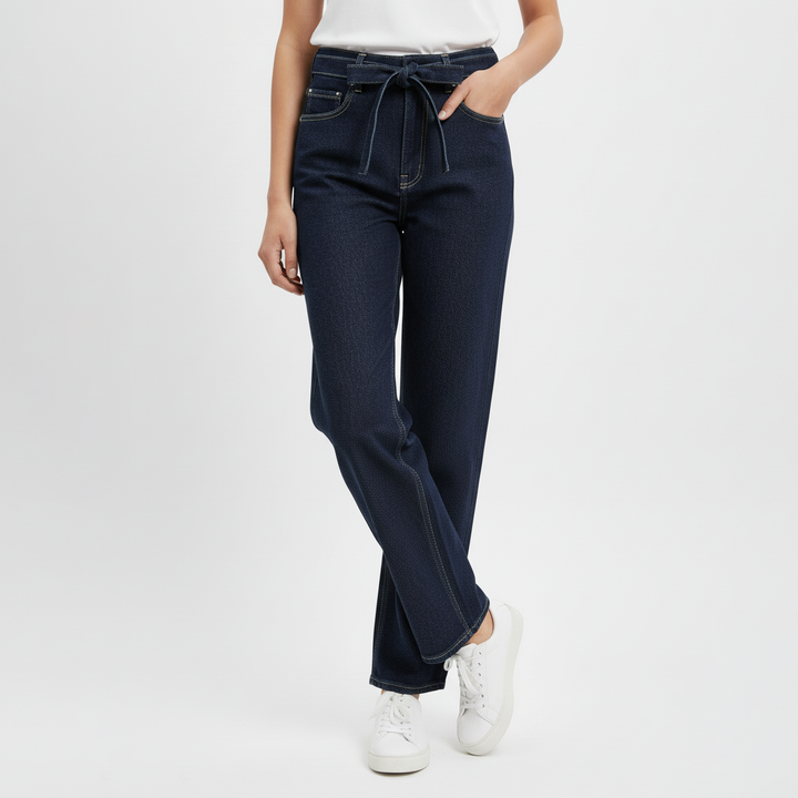High-Rise Tie-Waist Denim Trousers