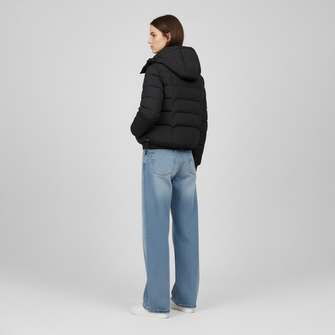 Black Hooded Cropped Puffer Jacket