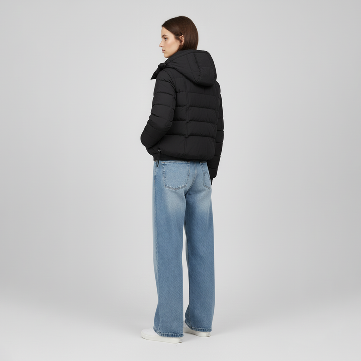Black Hooded Cropped Puffer Jacket