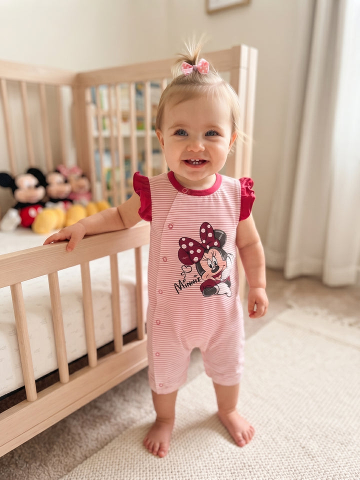 Disney Minnie Mouse Striped Flutter Sleeve Baby Romper