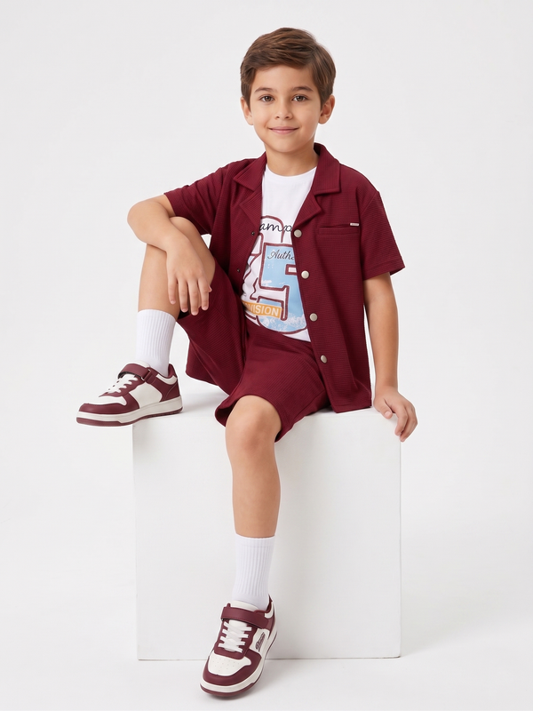 Boys' Textured Waffle-Knit 3-Piece Co-ord Set
