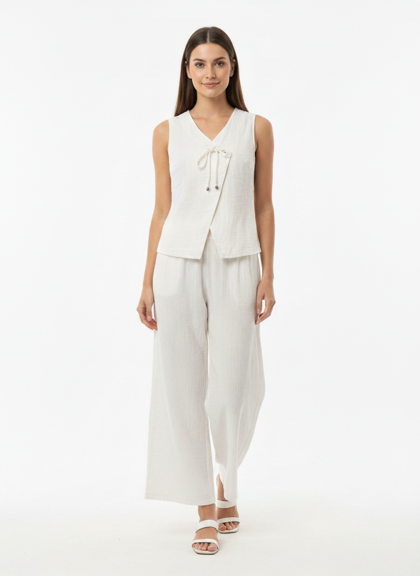 Linen-Blend Vest & Wide-Leg Trouser Set