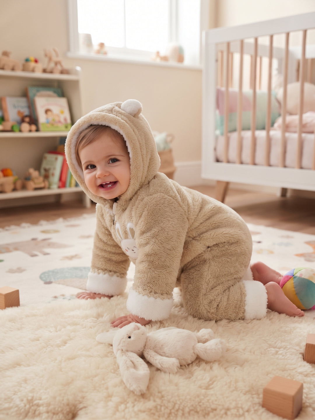 Sweet Bunny Fuzzy Zip-Up Baby Snowsuit
