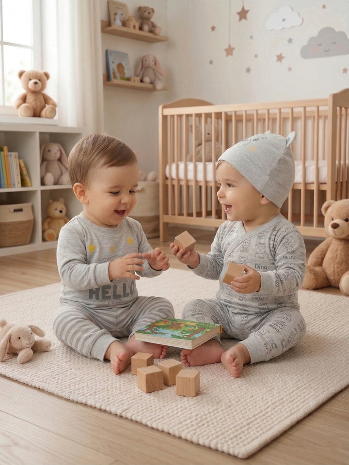 "Hello Teddy" Starry Grey Romper