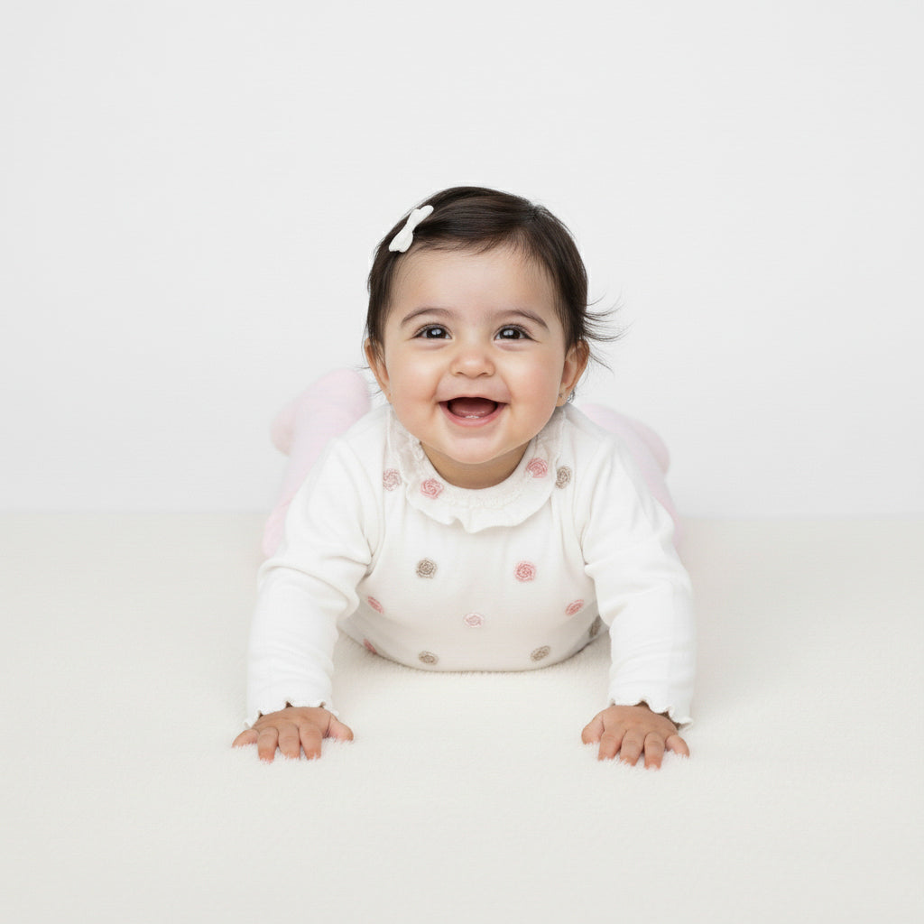 Floral Embroidered Ruffle Top & Footed Pants Set