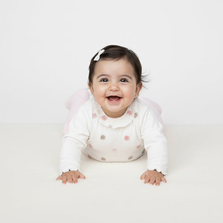 Floral Embroidered Ruffle Top & Footed Pants Set