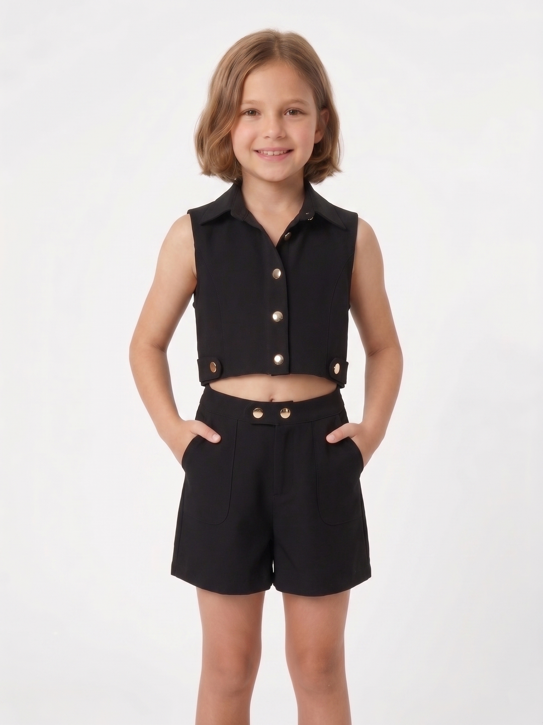 Kids' Chic Cropped Vest and Shorts Set