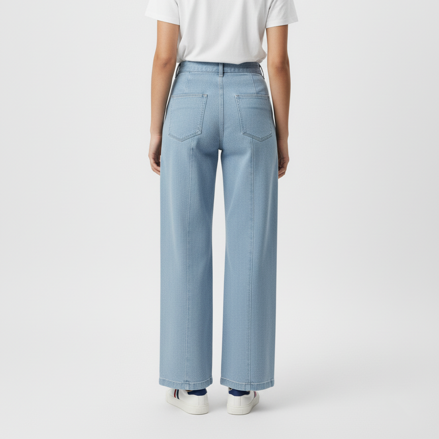 Structured Wide Leg Denim Trousers