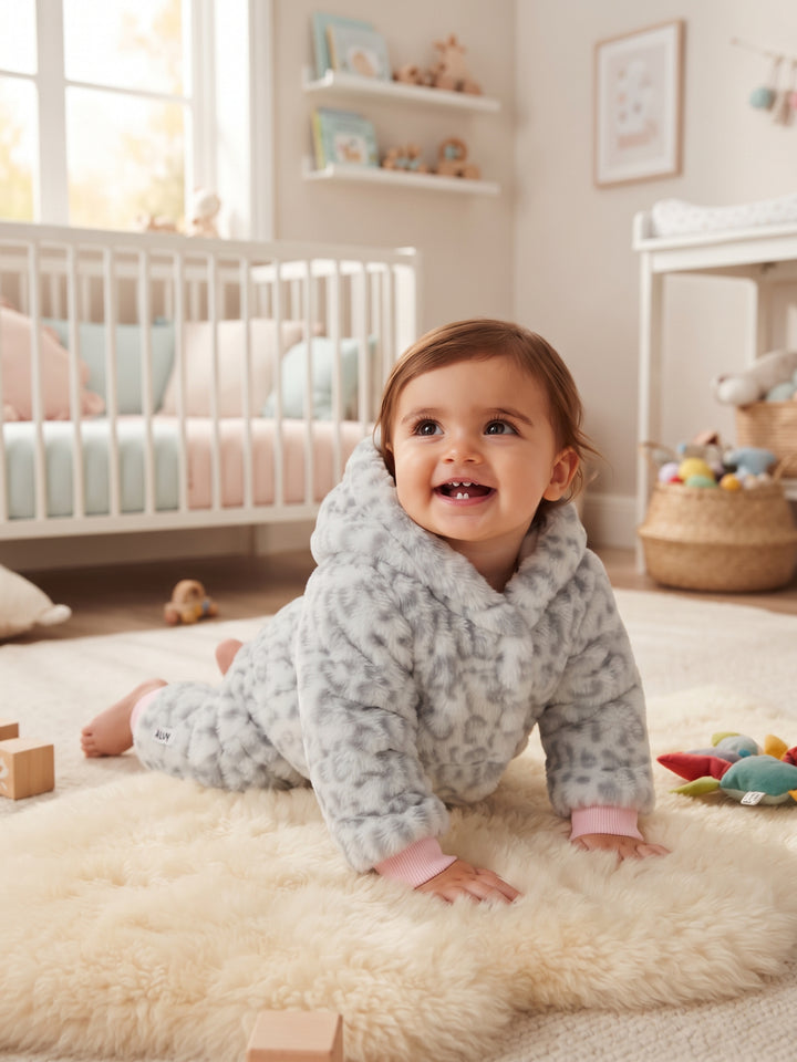 Snow Leopard Plush Faux-Fur Baby Onesie