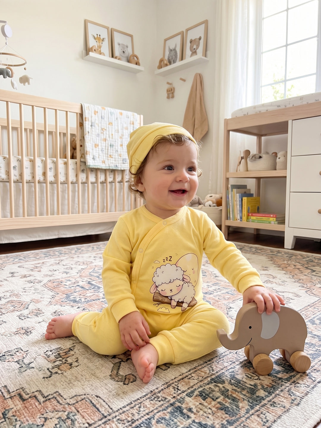 Sunshine Little Lamb Jumpsuit & Beanie Set