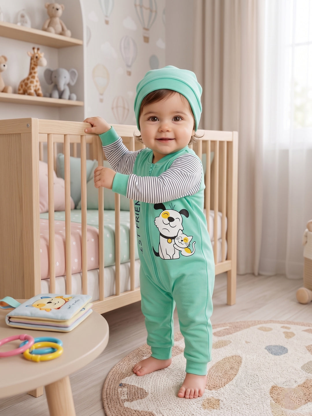 "Best Friends" Striped Sleeve Zipper Jumpsuit Set